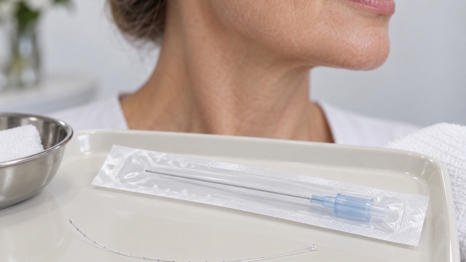 Fili riassorbibili e cannula illustrativi — immagine generata con IA