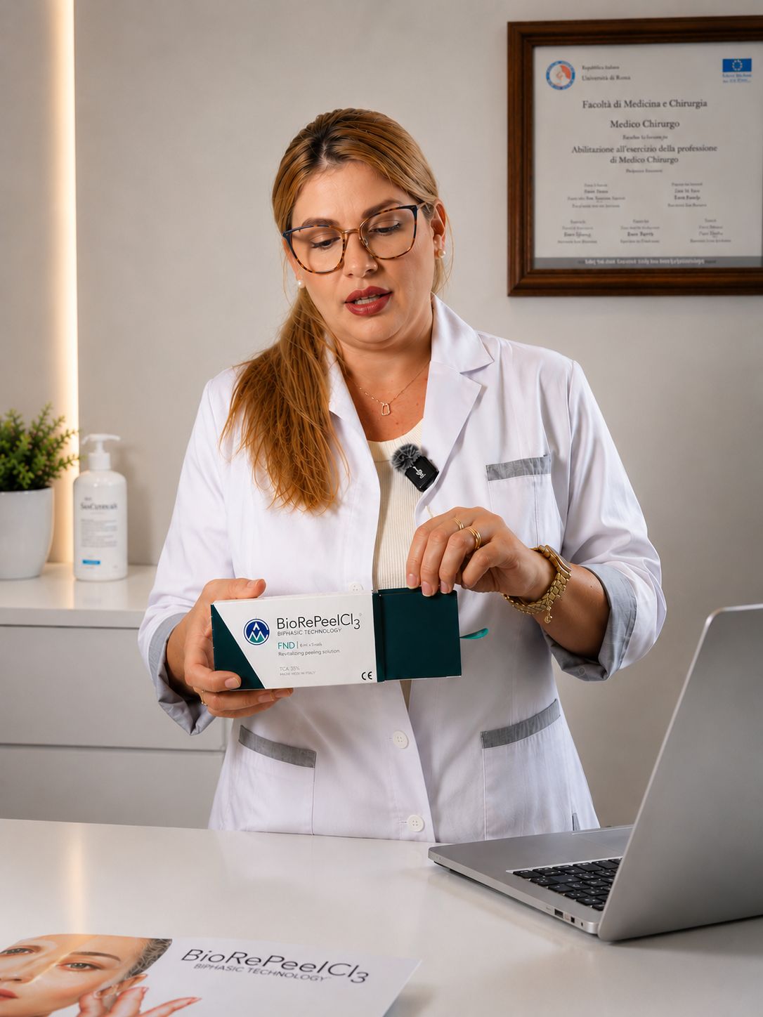 Illustrazione di un trattamento con peeling chimico — immagine generata con IA